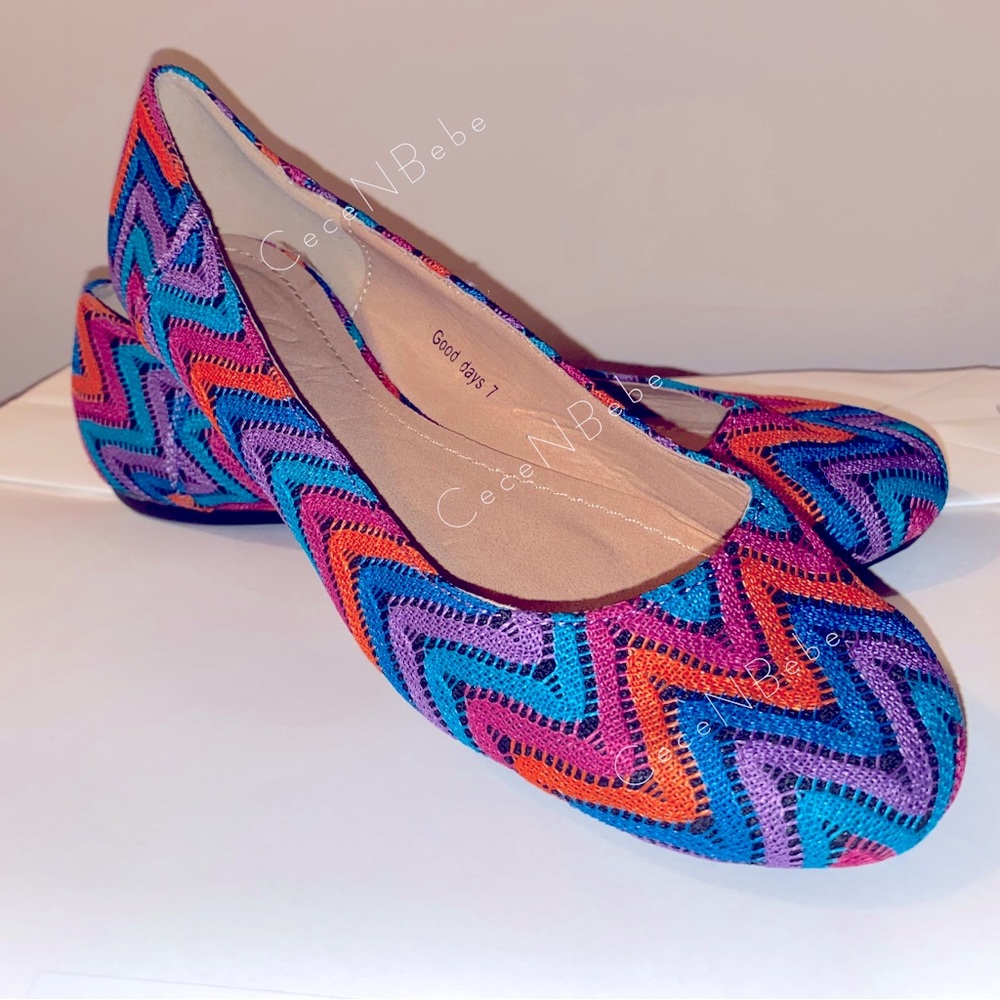 ❤️HostPick🌟US7🌈Rainbow Stripe Chevron Heringbone Easter Embroidery BALLET FLAT